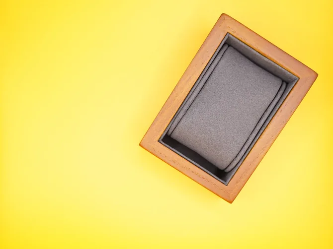 Typ.A watch case styled on a yellow background